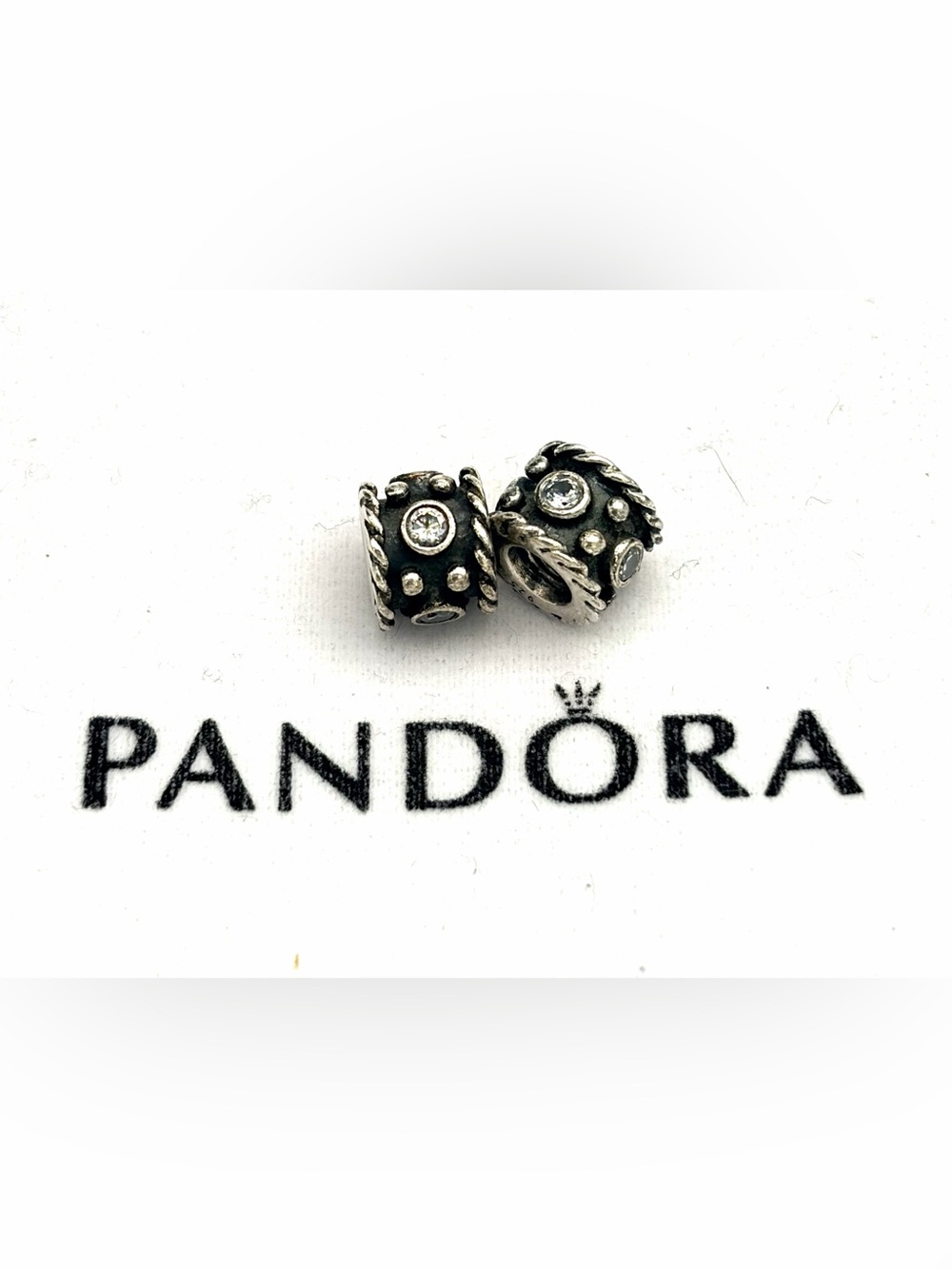 Pandora Oxy Crown Charm - Set of 2 - Retired 790221CZ Sterling & CZ